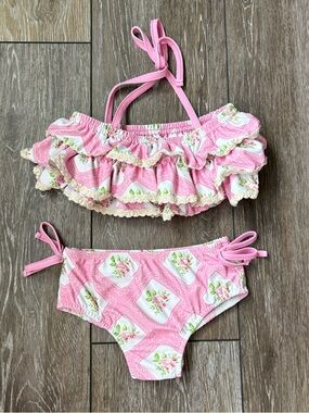 SweetHoney Pink Floral Ruffle Kids Bikini